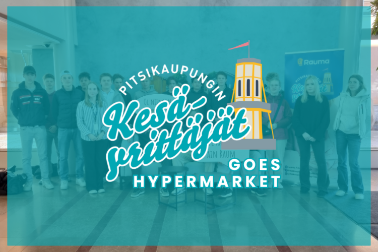 Pitsikaupungin kesäyrittäjät -logo kuvan päällä, jossa ryhmä ihmisiä.